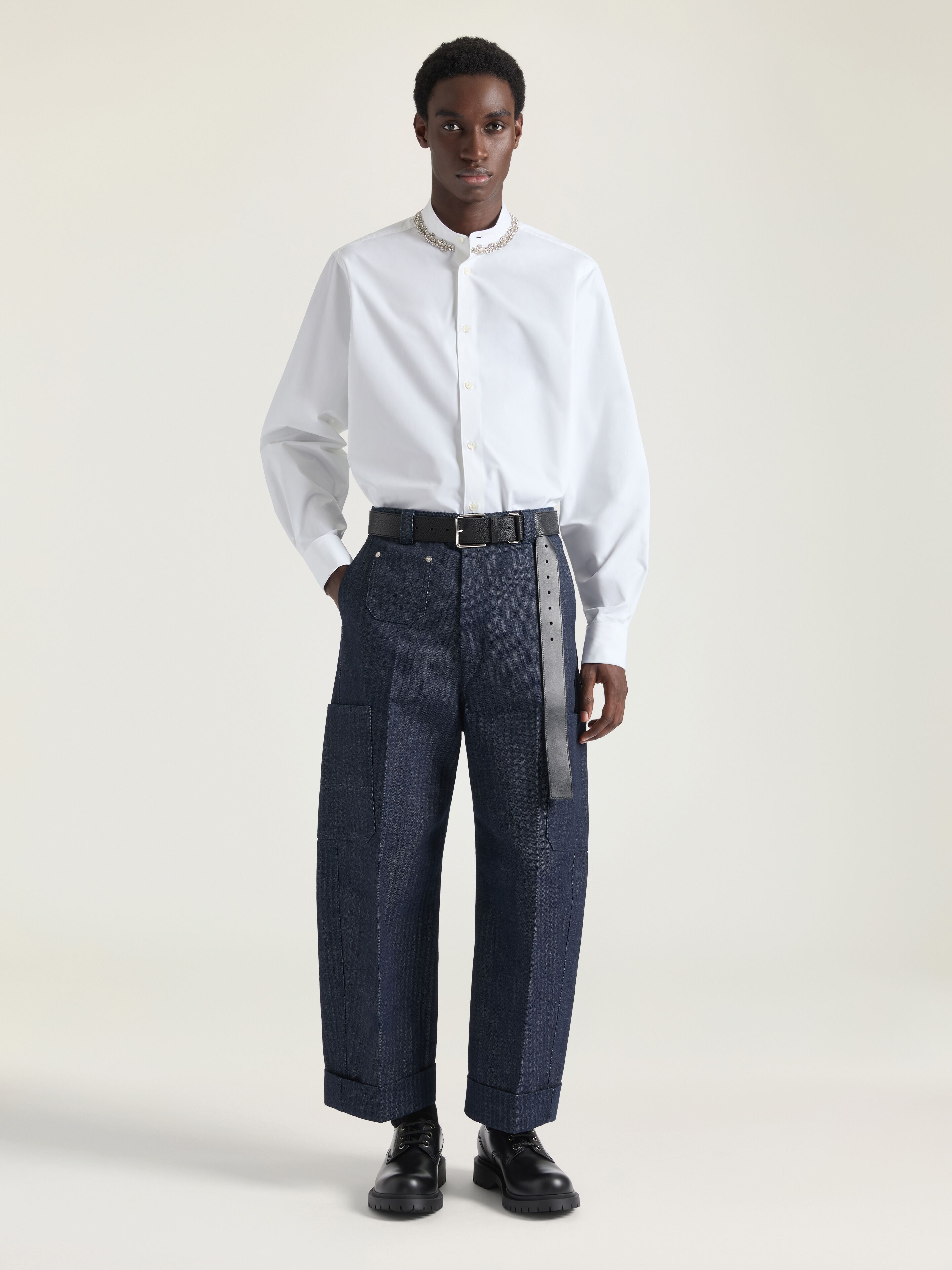 Chemise en popeline avec cristaux brodés